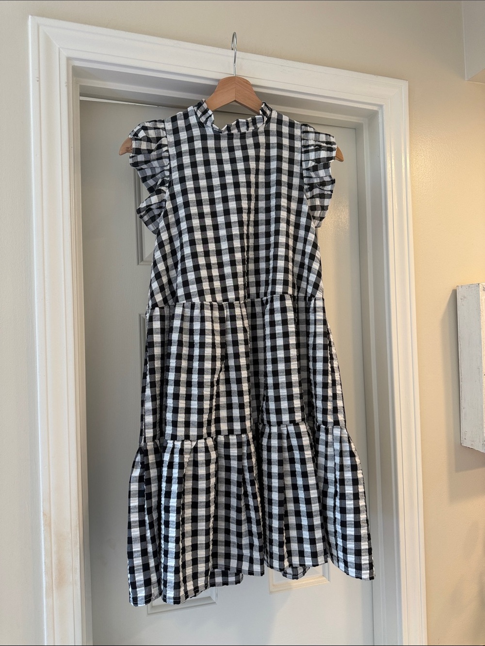 Mud Pie Black and White Gingham Tiered Dress with bow